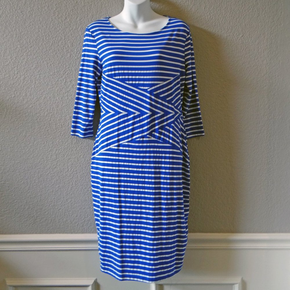 SYLVIEY Blue and White striped Dress Size L NWT Women's Geometric